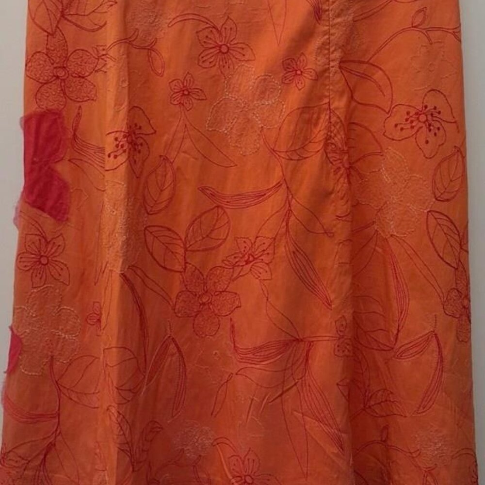 Anni Kuan Women's 100% Silk Intricately Embroidered Floral Orange Size 8